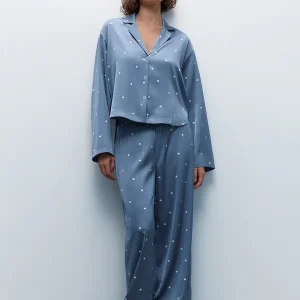 Blubelle Love Printed Pajama Set New Women's Cardigans Long Sleeved Pants Pajamas Loose Comfortable Home Clothes 2-piece Set