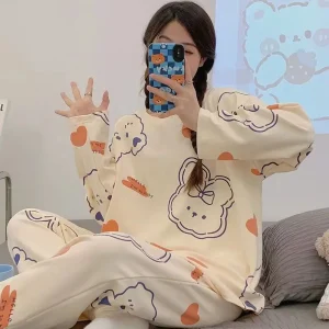 Women's Pajamas New Spring and Autumn Style, Artistic Long-Sleeve, Plus-Size Pullover, Cartoon, Autumn and Winter Thin Homewear