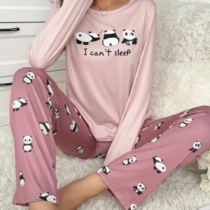 Women's new style pajamas set Cute Panda long sleeve pants two-piece casual home wear